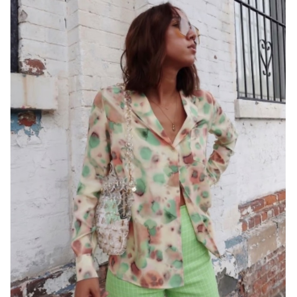 Wilfred Free Briona Watercolor Tie Dye Button Up Blouse NWOT Size M